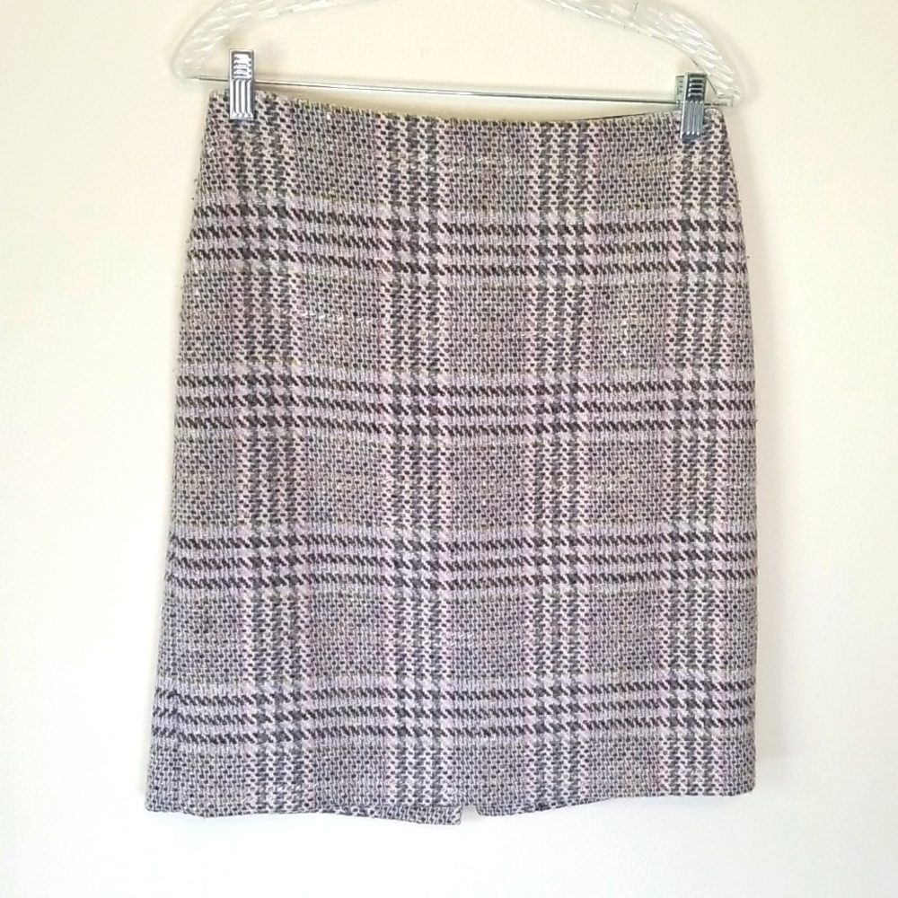 Ann Taylor Tweed Skirt Pink Gray White Brown Size 6
